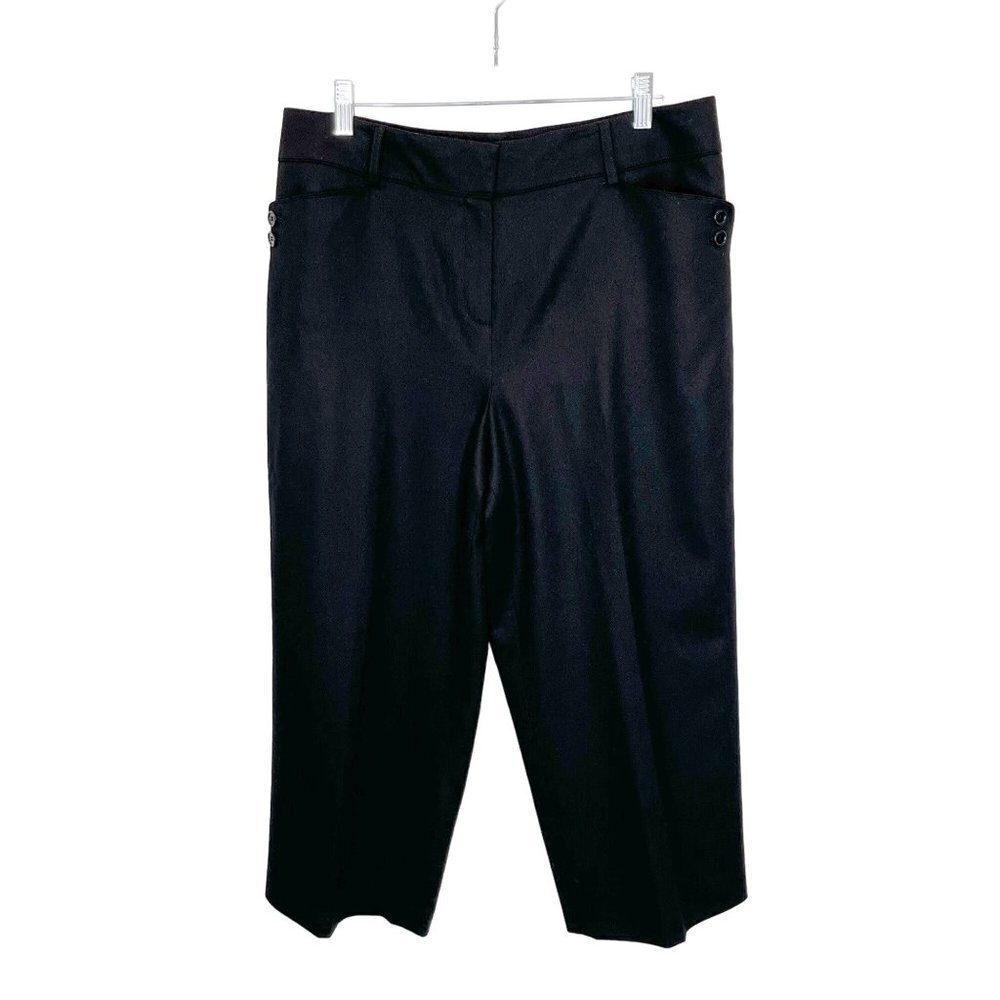 NWT Talbots Black Wool wide leg trouser Pants crop Size 12 Lined made in Italy